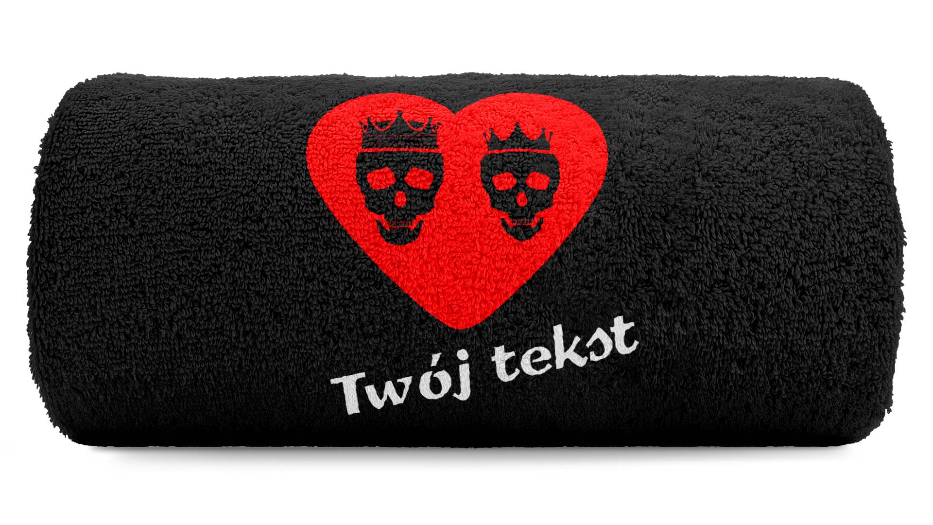 pat15.net Mały ręcznik serce z czaszkami Twój tekst 100x50 964
