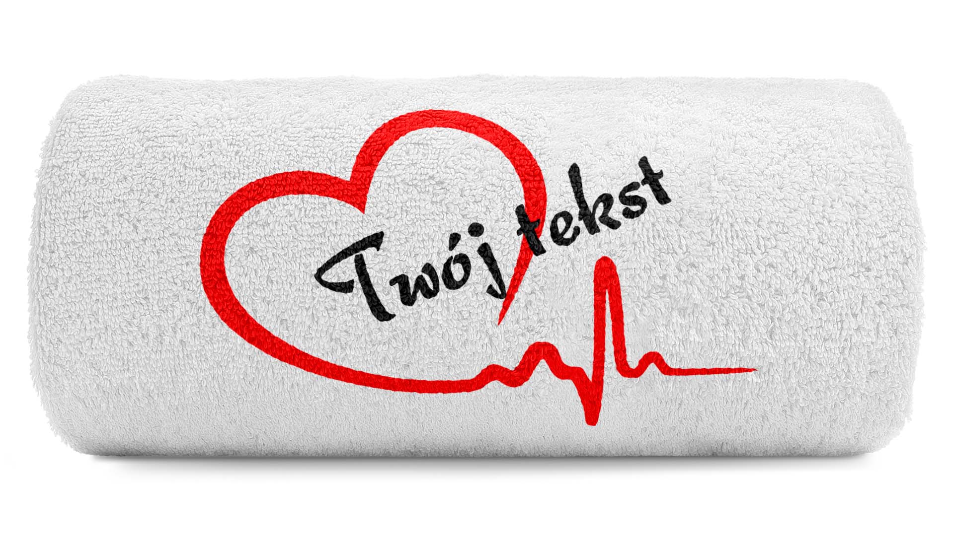 pat15.net Mały ręcznik serce z pulsem Twój tekst 100x50 954