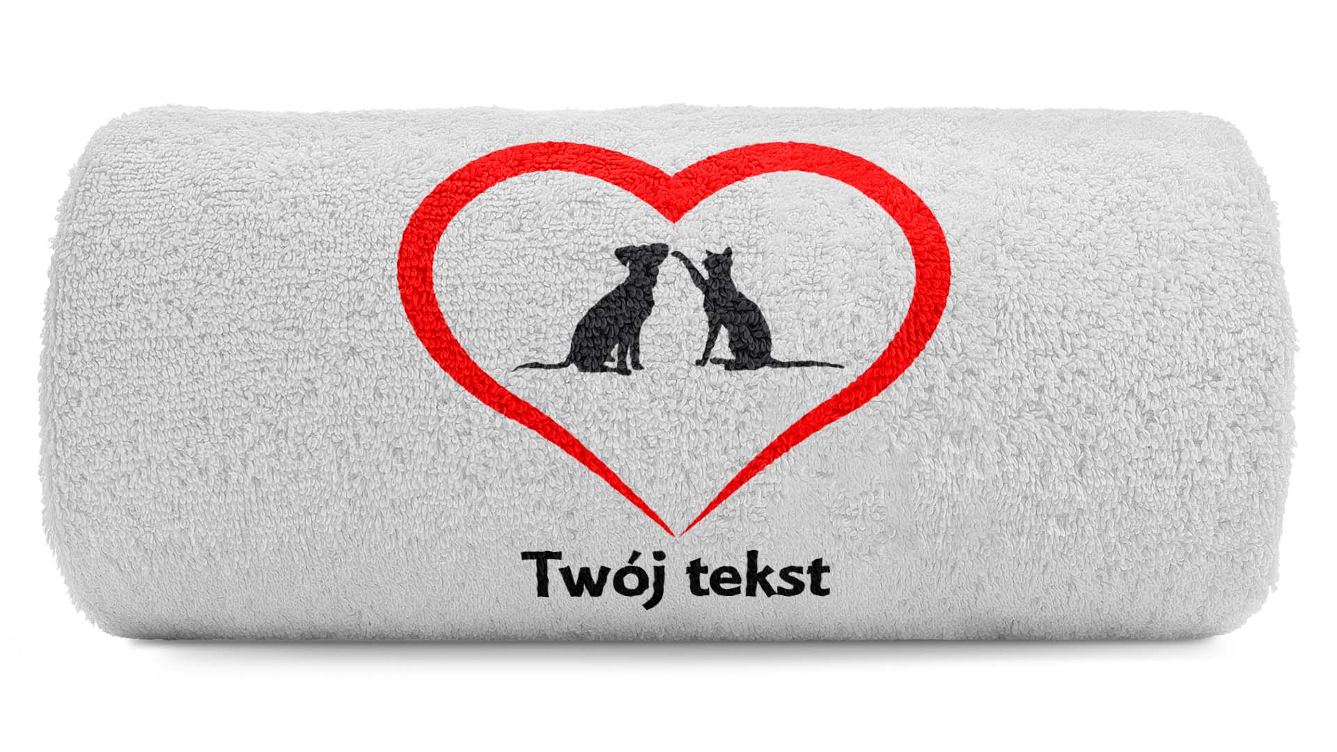 pat15.net Mały ręcznik z haftem dwa psiaki w sercu 100x50 802
