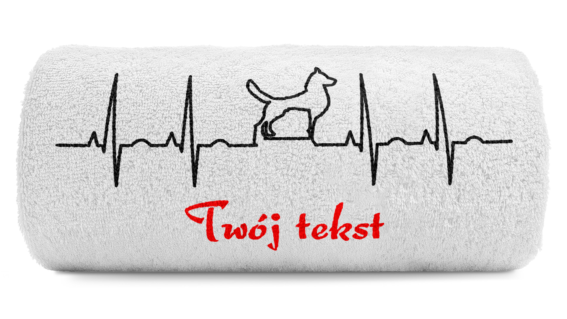pat15.net Duży Ręcznik 140x70 z haftem - EKG pies z Twoim tekstem 987