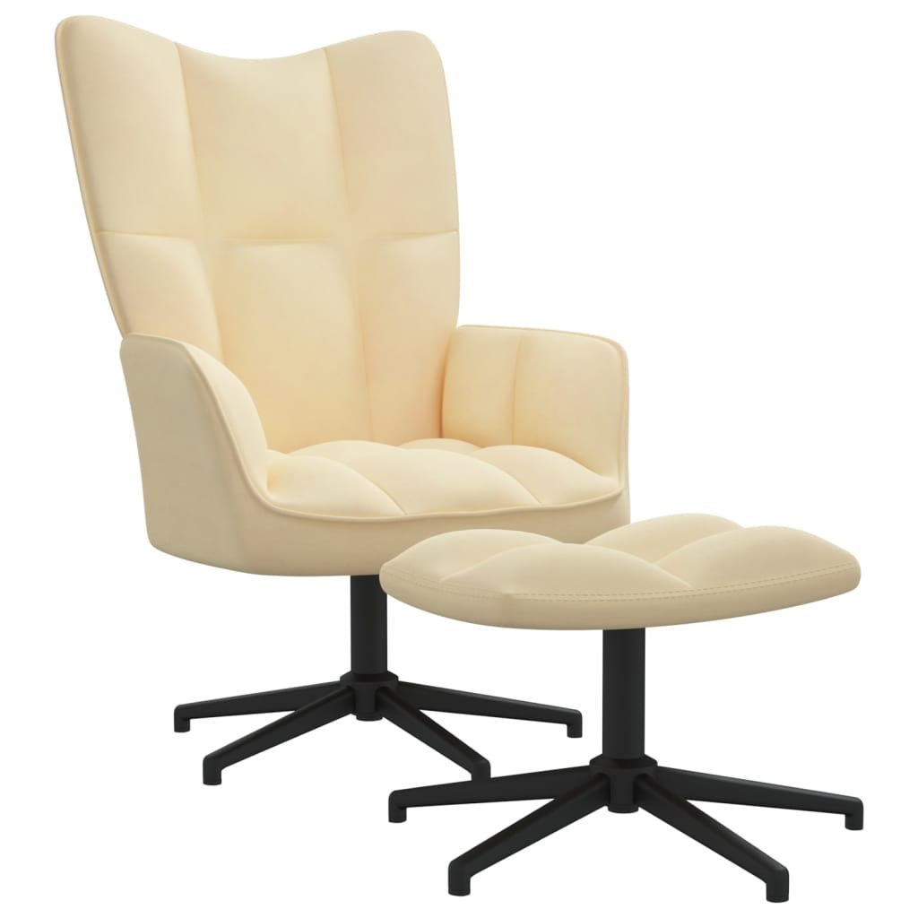 shumee Fotel z podnóżkiem kremowy obity aksamitem