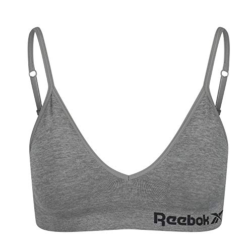 Reebok Damski biustonosz bezszwowy Justine, rozciągliwy sportowy krótki top – szary L