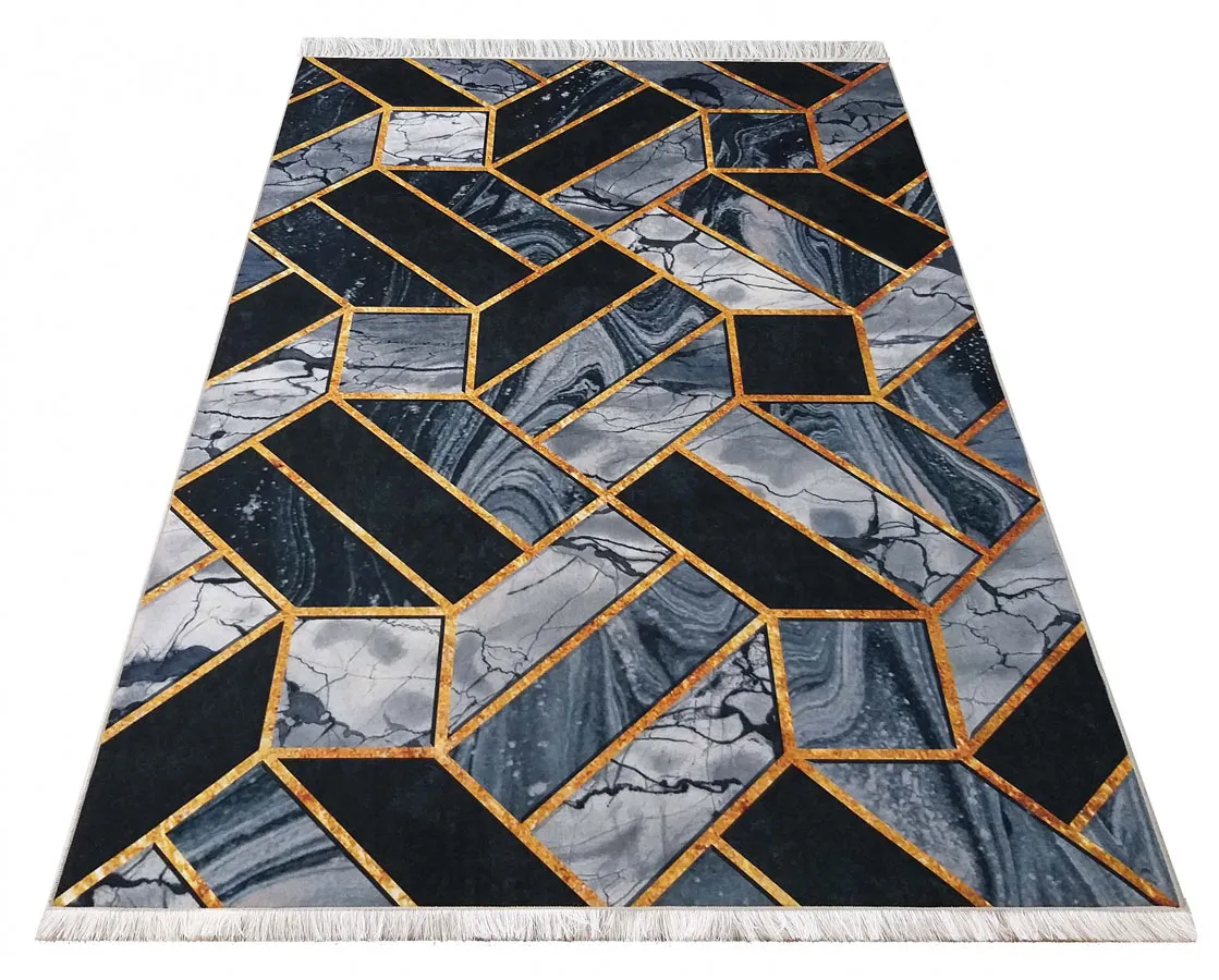 Czarno-szary geometryczny dywan glamour Czarny mat B7-K10