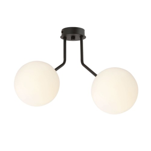 Emibig Lighting czarny krótki żyrandol białe klosze NOVA 2 BLACK/OPAL 1138/2 nowoczesna lampa sufitowa czarno-biała do małej sypialni 1138/2