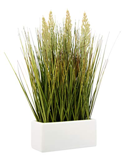 Flair Flower Sztuczna trawa w misie z ceramiki, roślina zielona, sztuczna trawa, trawa dekoracyjna, krzak trawy, sztuczna zioła ogrodowe, zioła ozdobne, naturalna, 45 x 23 x 13 cm, 151617N