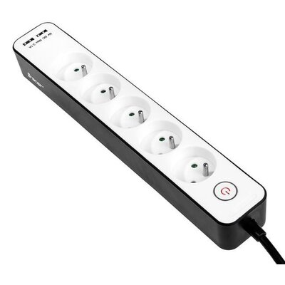 Tracer Listwa zasilająca Zebra Mobile Ready 1,5m 5 gniazd 2x USB 2,1A z wyłącznikiem czarno-biała TRALIS46254