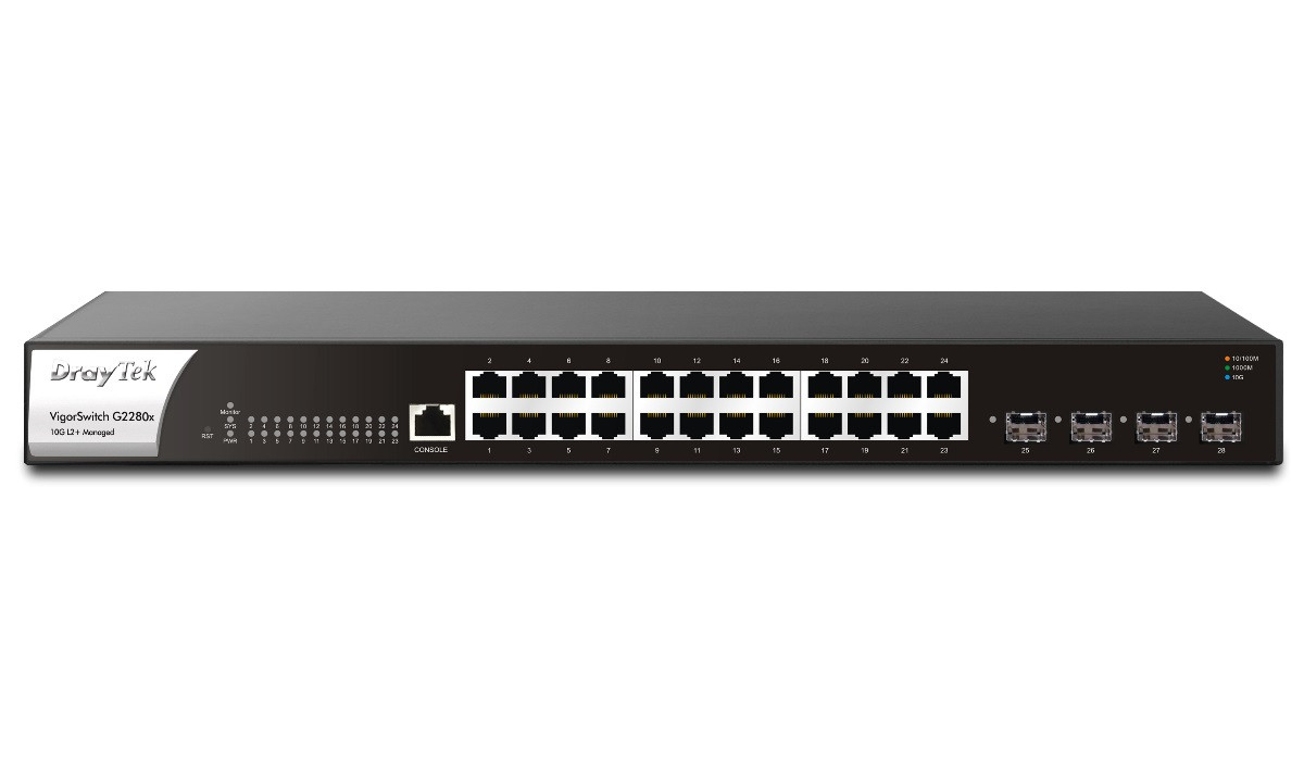 Draytek Switch VigorSwitch P2280x 24xGbE 4x10GbE SFP+ PoE+ 400W)