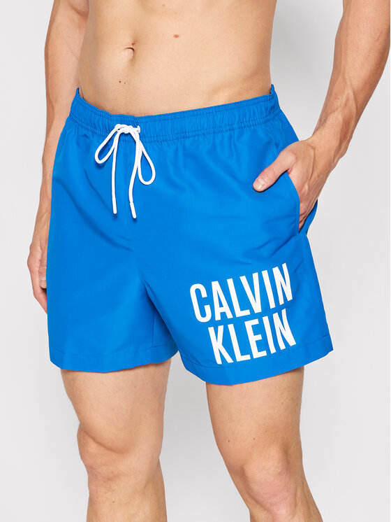Kąpielówki męskie - Calvin Klein Swimwear Szorty kąpielowe Medium KM0KM00701 Niebieski Regular Fit - grafika 1