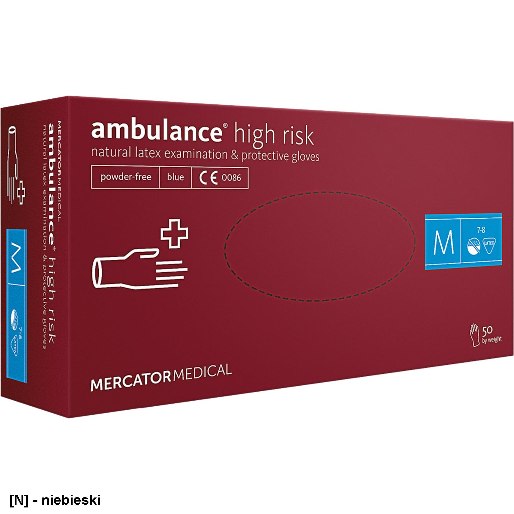 RMM-AMBULANCE - Rękawice lateksowe diagnostyczne - bezpudrowe, ambulance® high risk - S-XL