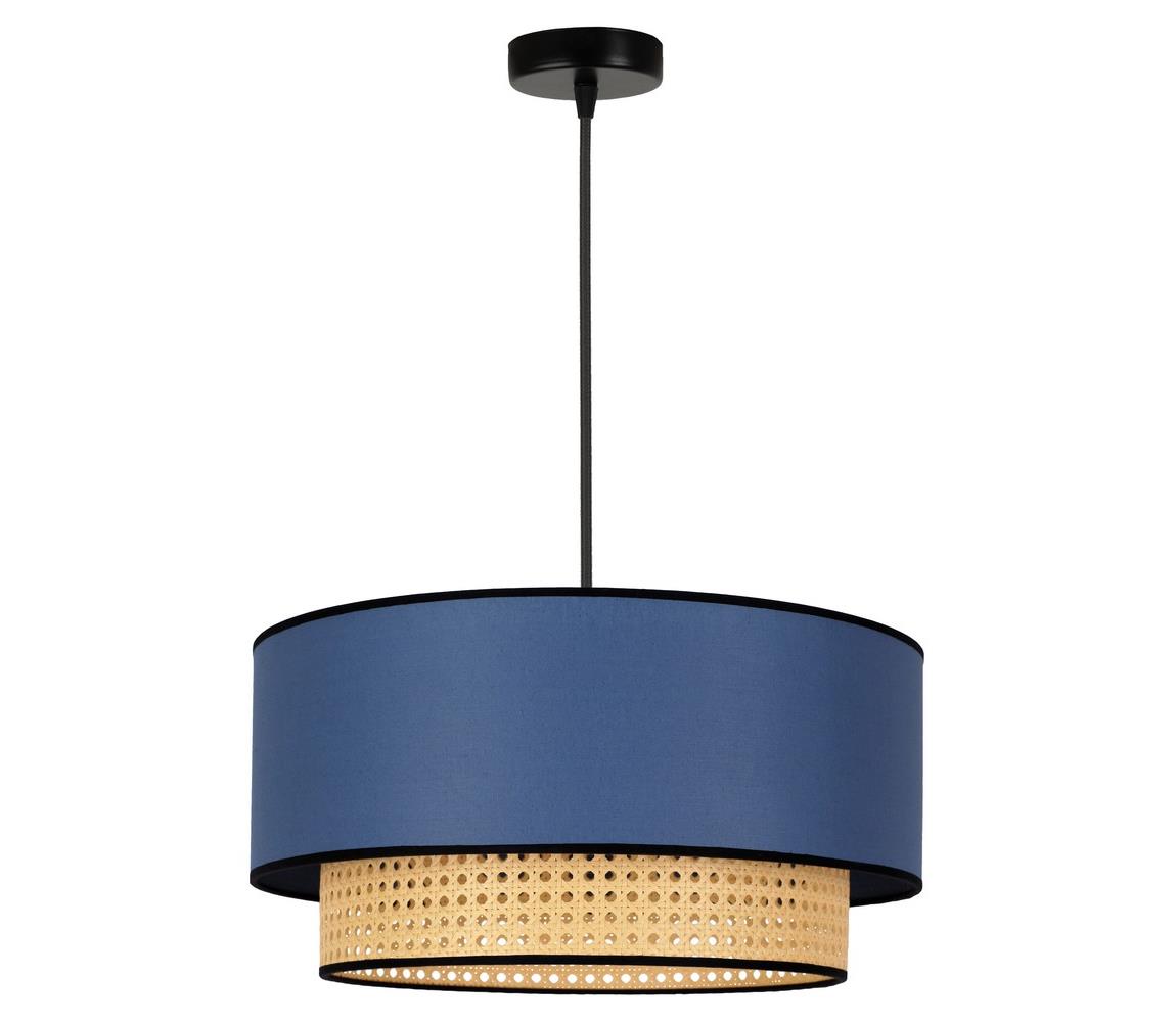 Lampa wisząca Boho, rattan, tkanina, beżowa/jeans