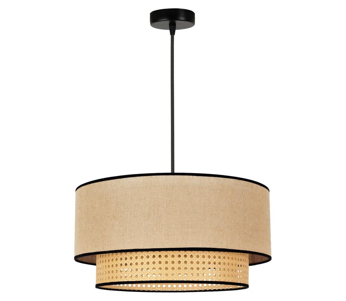 Żyrandol Boho, rattan, tkanina, beżowa/czarna