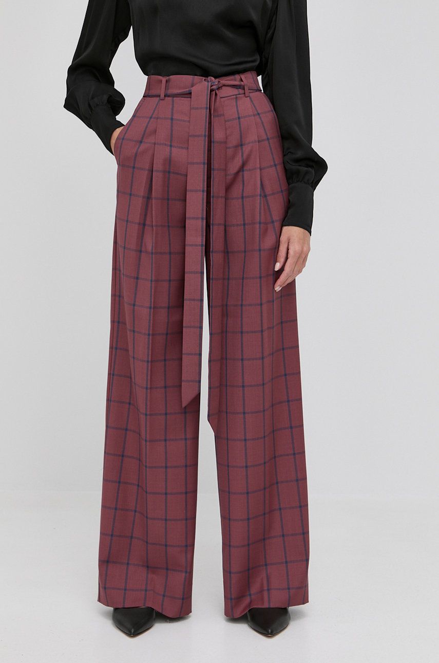 Custommade Custommade spodnie wełniane damskie kolor bordowy szerokie high waist
