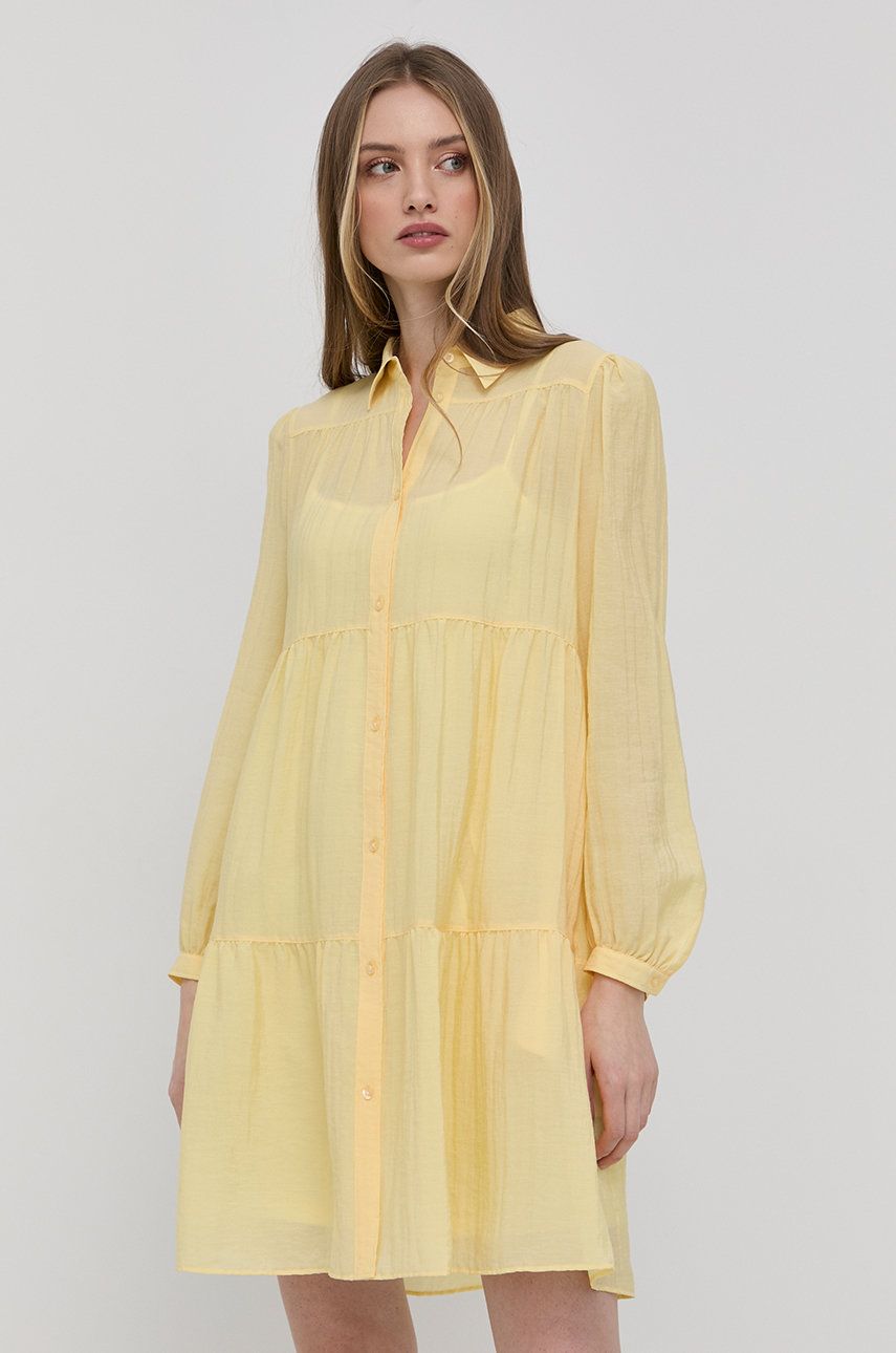Sukienki - Hugo HUGO sukienka kolor żółty mini rozkloszowana - Hugo - grafika 1