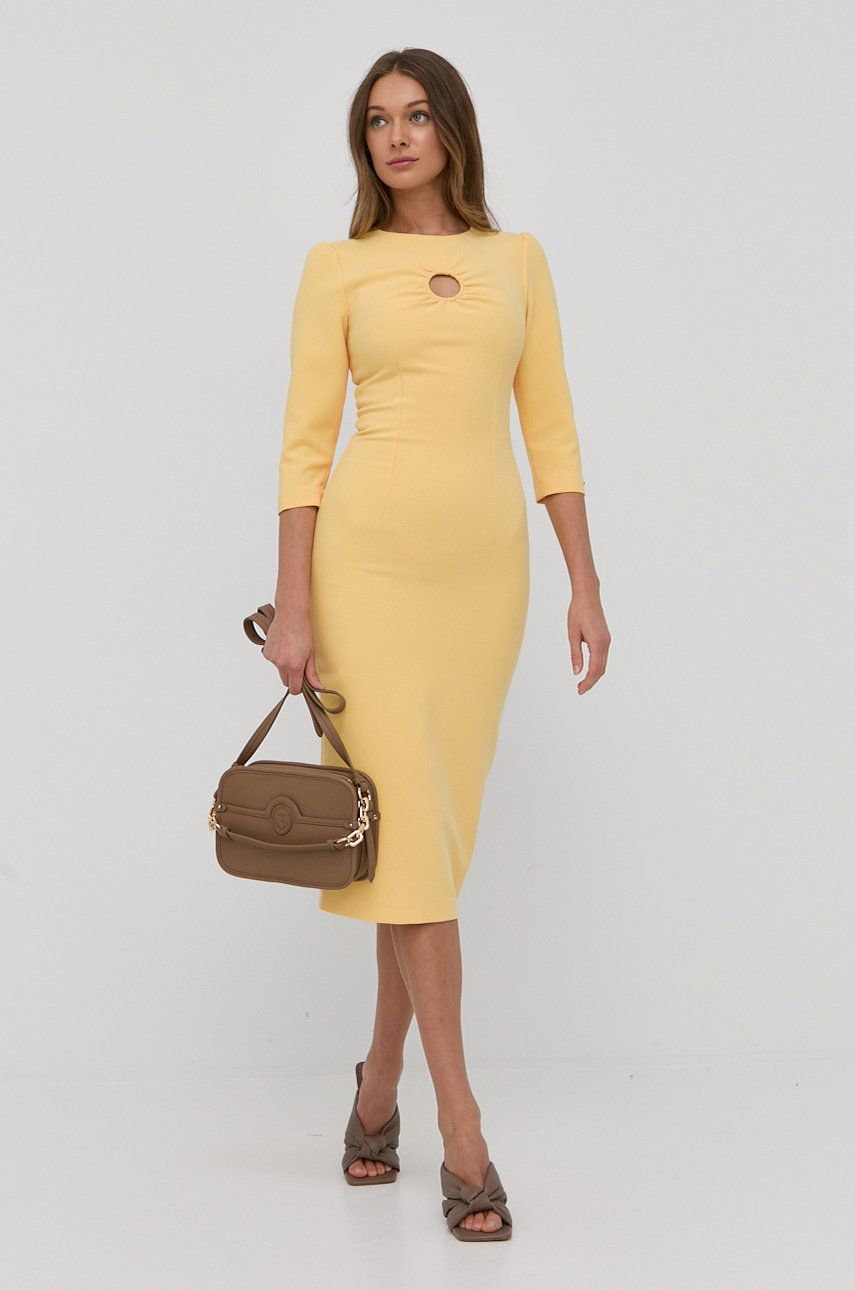 Sukienki - Nissa Nissa sukienka kolor żółty midi prosta - grafika 1