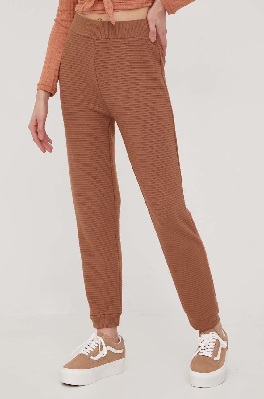 Spodnie damskie - Brixton spodnie dresowe damskie kolor brązowy gładkie - grafika 1