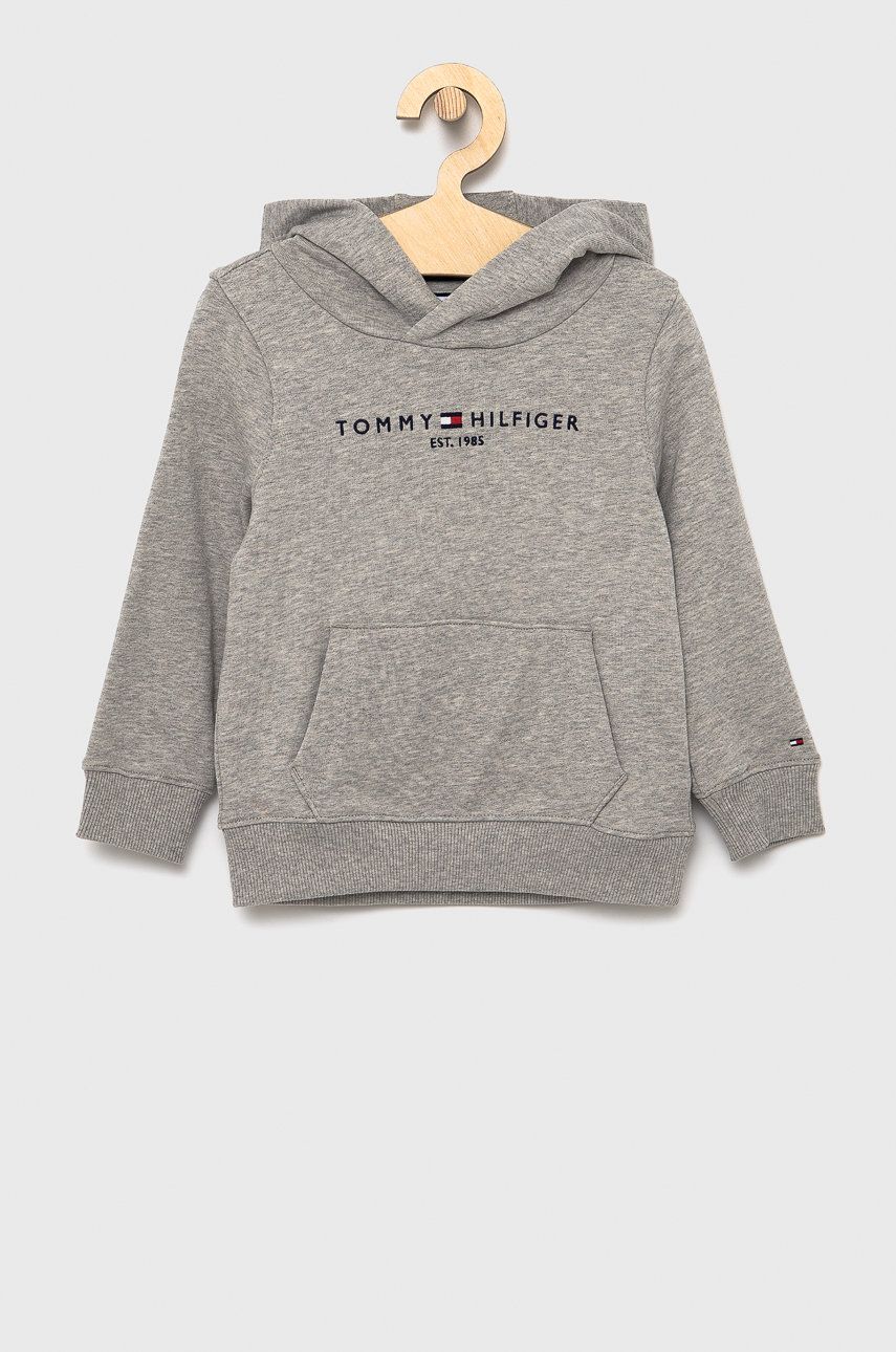 Tommy Hilfiger Bluza bawełniana dziecięca kolor szary z kapturem z aplikacją