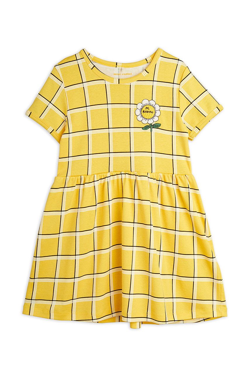Mini Rodini Mini Rodini sukienka bawełniana dziecięca kolor żółty mini rozkloszowana