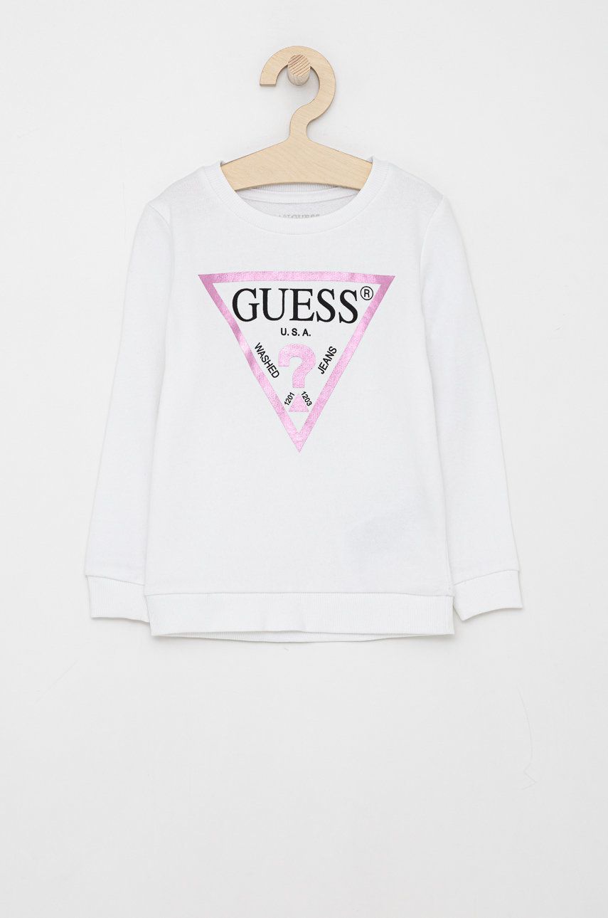 Guess Bluza bawełniana dziecięca kolor biały z nadrukiem