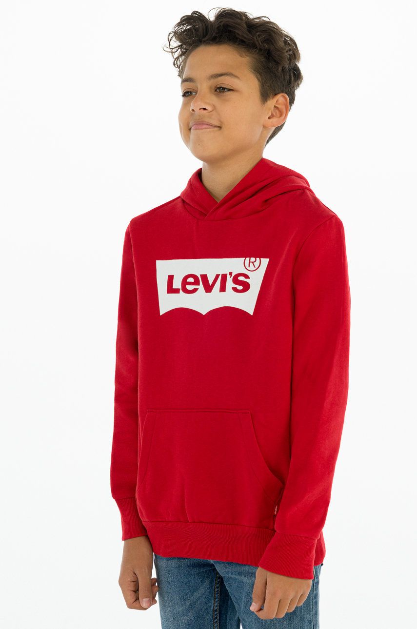 Levi's Levi's Bluza dziecięca kolor czerwony z kapturem z nadrukiem