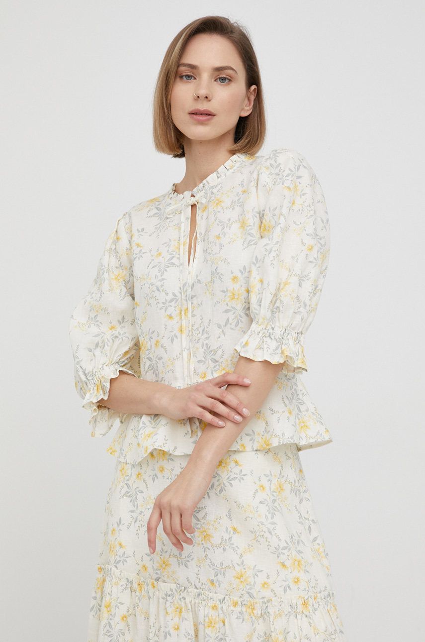 Ralph Lauren Polo Polo bluzka lniana damska kolor żółty w kwiaty