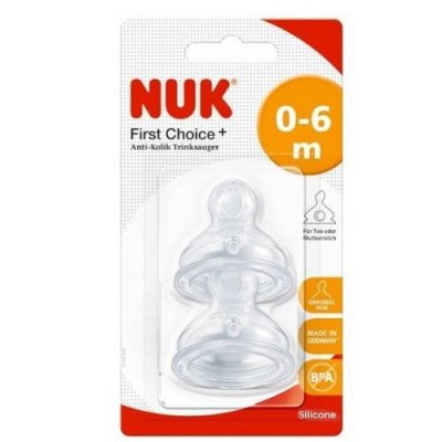 NUK First Choice + dla dzieci w wieku 0  6 miesięcy, silikonowy do odkurzacza z małym otworem do picia smoczkiem  przezroczysty