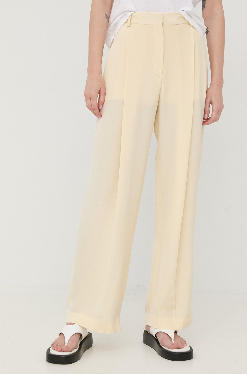 Victoria Beckham spodnie jedwabne damskie kolor beżowy szerokie high waist