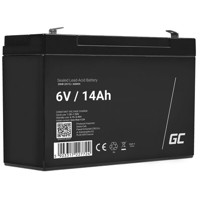 Green Cell Akumulator bezobsługowy AGM VRLA 6V 14Ah do systemów alarmowych i zabawek AGM34
