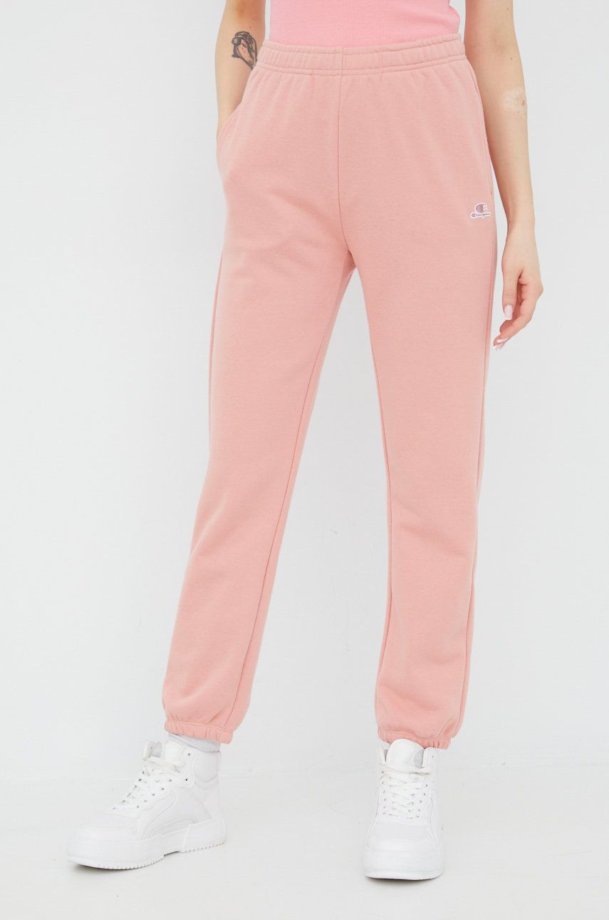 Champion spodnie dresowe damskie kolor różowy gładkie