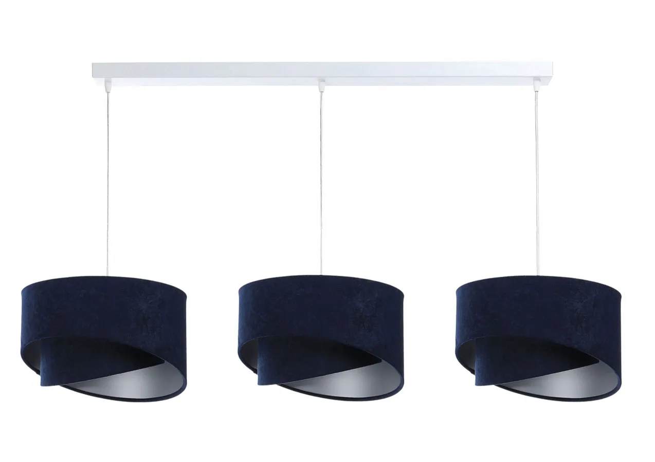 Granatowa potrójna lampa wisząca welurowa - S509 R0-F57