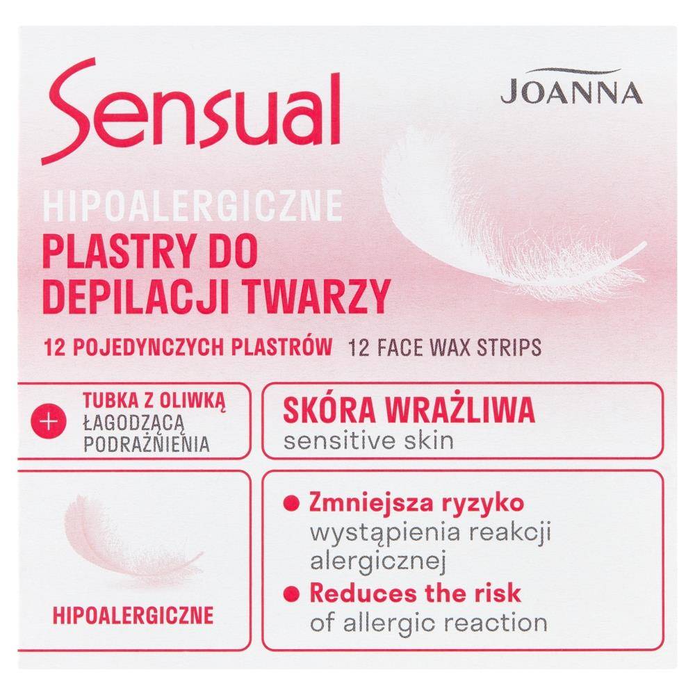 Sensual hipoalergiczne plastry do depilacji twarzy 12szt + tubka z oliwką łagodzącą 10ml