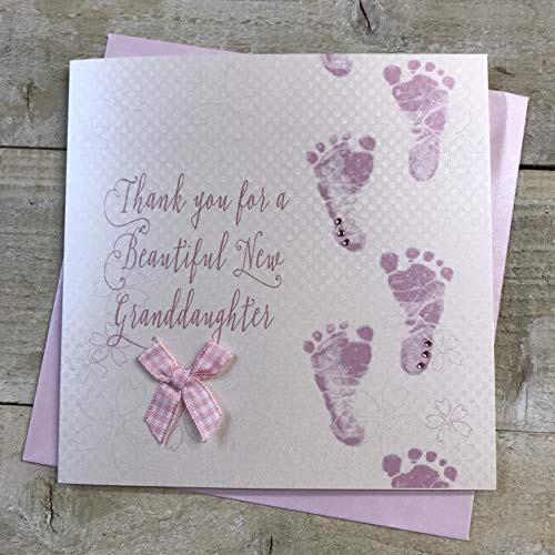 WHITE COTTON CARDS Thank You for a Beautiful New Granddaughter ręcznie wykonana kartka  odciski stóp  od WHITE BAWEŁNA CARDS WB225-BGD WB225-BGD