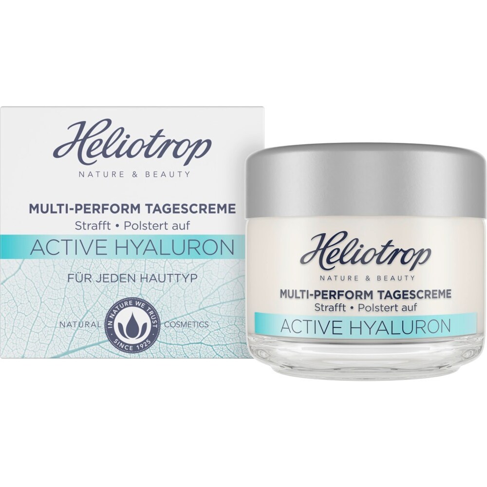 Heliotrop Naturkosmetik ACTIVE HYALURON Multi-Perform krem na dzień, z naturalnym kwasem hialuronowym, przeciw starzeniu się skóry zapewnia świeżą i odczuwalnie jędrniejszą skórę, wegański, 50 ml
