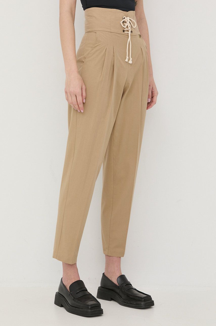Twinset Twinset spodnie bawełniane damskie kolor beżowy fason chinos high waist