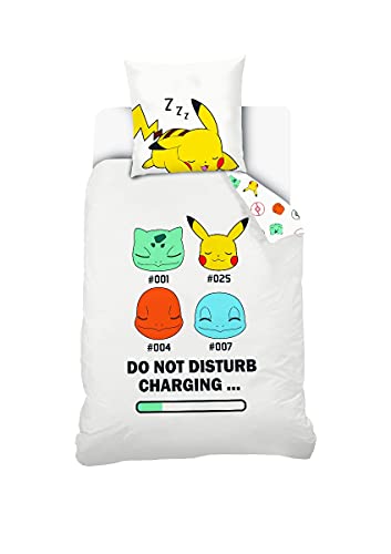 Sahinler Pokémon Starter - Poszwa na kołdrę dziecięca Pikachu - Zestaw pościeli bawełnianej NI-0214 140x200cm Biały