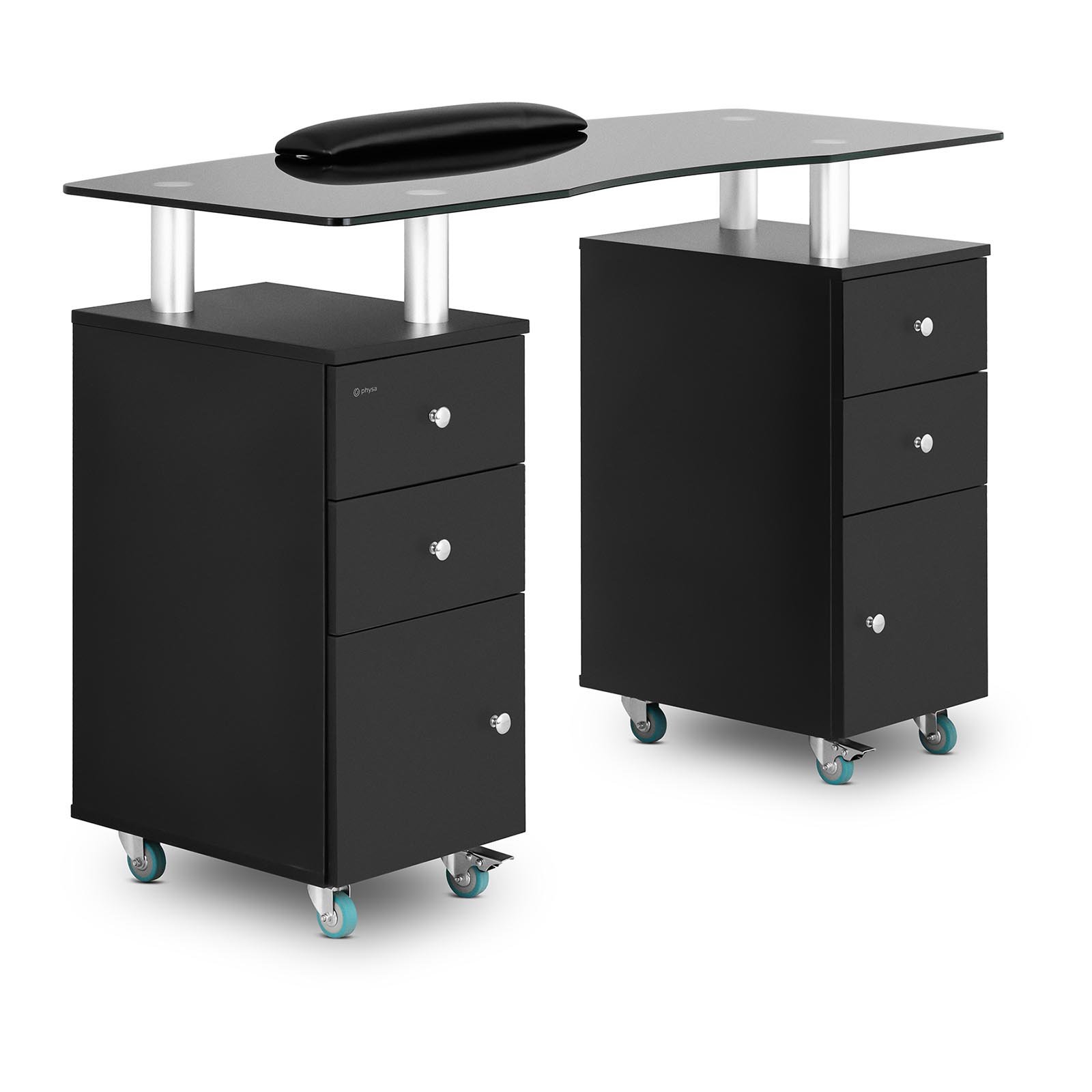 physa Biurko do manicure - 1200 x 515 x 810 mm - czarne - 8 kółek PHY-MT-5