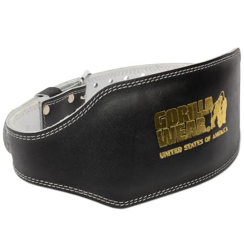 Gorilla Wear Gorilla Wear - Wyściełany pasek ze skóry 15 cm  czarny/złoty  kulturystyka, trening siłowy, trening, podnoszenie ciężarów, wsparcie stabilizacji z logo do uprawiania sportu ze skóry, czarny, S-M 9910790011
