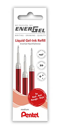 Pentel LR7-3B Wkład do długopisów żelowych EnerGel 0,7 Ball = grubość kreski 0,35 mm, 3 sztuki, czerwony