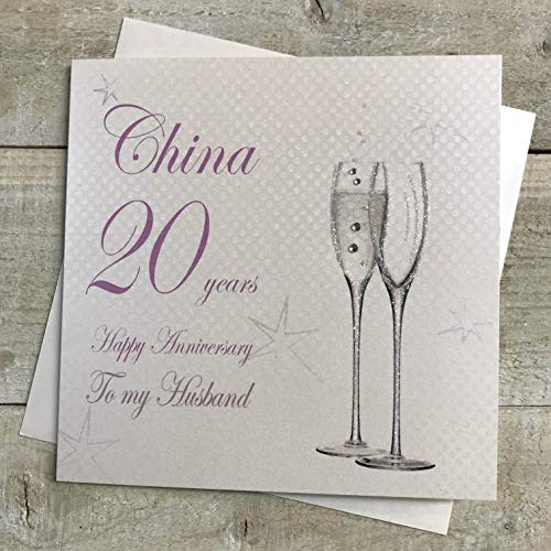WHITE COTTON CARDS 20. Chiny rocznica ślubu - 'To my Husband' ręcznie robiona kartka - kieliszki do szampana - autorstwa BIAŁE KARTY BD120-H BD120-H
