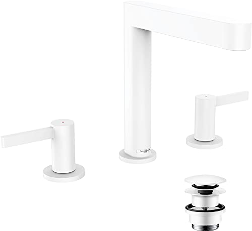 Hansgrohe 76034700 Finoris 3-otworowa bateria umywalkowa 160 z kompletem odp$824ywowym Push-Open bia$825y matowy