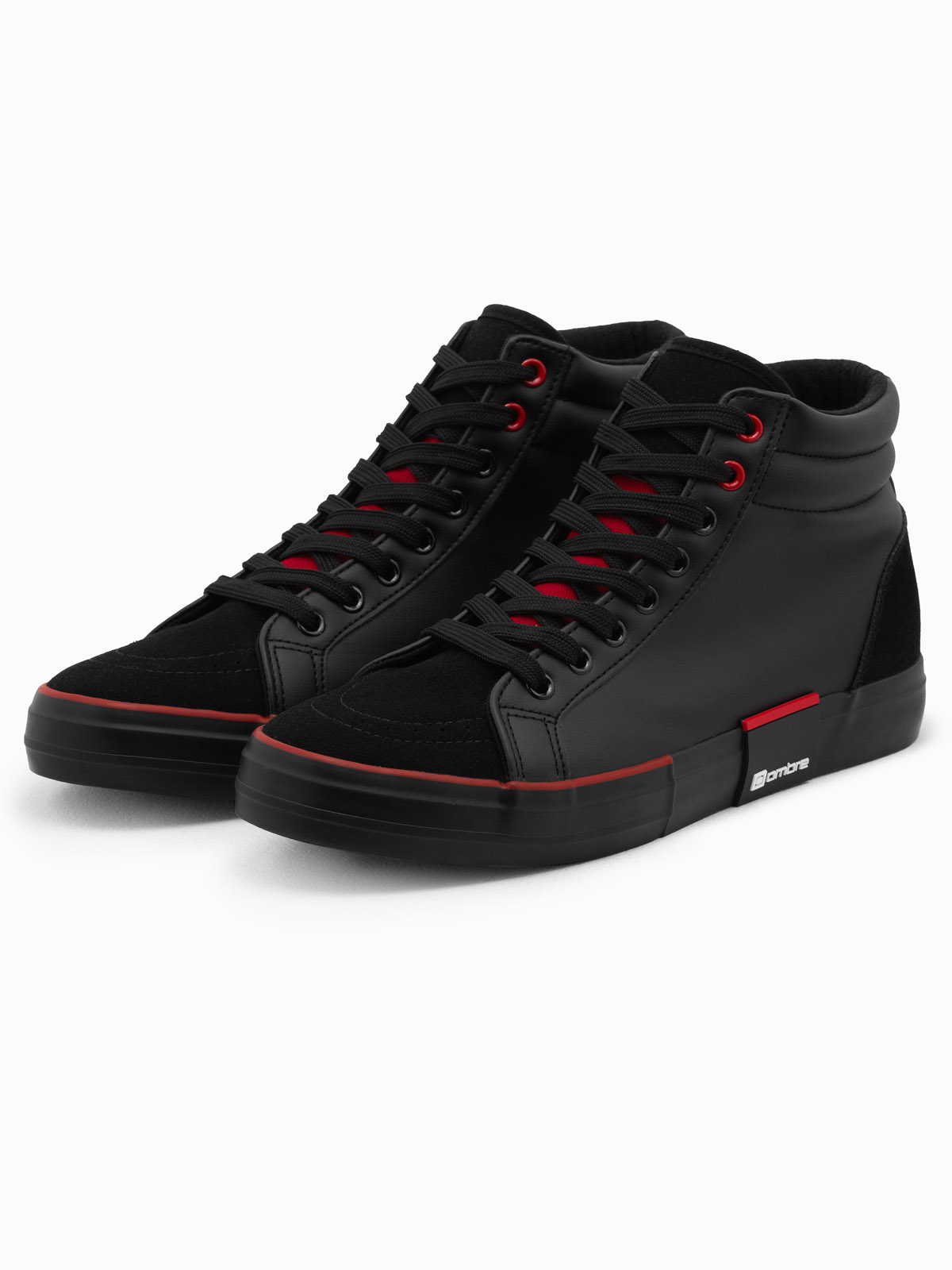 Trampki męskie sneakersy za kostkę z łączonych materiałów - czarne V2 OM-FOTH-0127