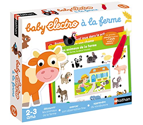 Nathan - Baby Electro na farmie - odkrywanie zwierząt gospodarskich - Elektroniczna gra edukacyjna - 1 długopis dźwiękowy i świetlny w zestawie - dla dzieci w wieku 2-3 lat