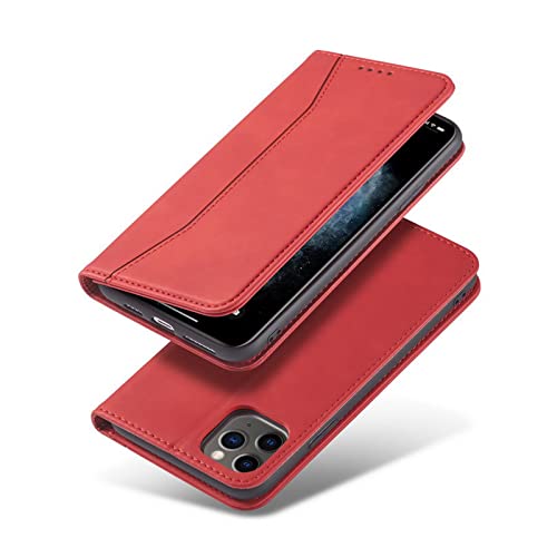 Etui na telefon do iPhone 12, skórzane etui portfelowe PU, magnetyczne zamknięcie etui z klapką kompatybilne z iPhone 13/12 Pro max 5G (czerwone)