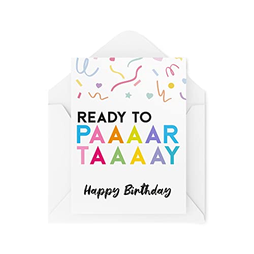 Tongue in Peach Śmieszne kartki urodzinowe | 'Ready to Paaaartaaaay Card | 'For Her Him Celebration' nowość przyjęcie nastolatek przyjaciel koledza uroczy banter zabawny e | CBH670 TIP_CARDS_CBH670