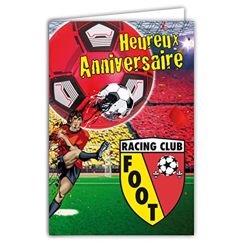 Afie Afie 65-1338 Szczęśliwa Urodziny Piłka Nożna Logo Czerwona i Żółte Zwolennicy Stade Racing Club RC Cup Liga Champions - Koperta w zestawie - Wyprodukowano we Francji 65-1338