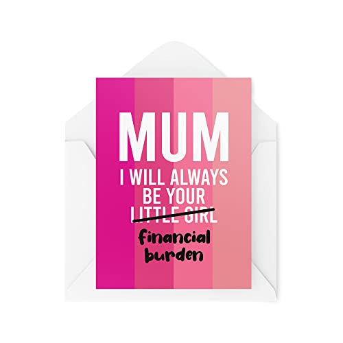 Tongue in Peach Śmieszne karty dla mamy | 'I Will Always Be Your Financial Burd' | 'For Her Mother Daughter' żart na Dzień Matki prezent urodzinowy dla mamy | CBH599 TIP_CARDS_CBH599