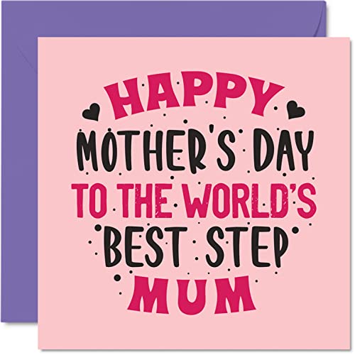 Stuff4 Kartka na Dzień Matki 'Step Mum'  'World's Best Step Mum'  nowatorskie prezenty urodzinowe kartka na Dzień Matki od przyrodniej syna córki, 145 mm x 145 mm kartki urodzinowe z życzeniami dla mamy GCARD-145-STEPMUMMDAY-BEST-FBA