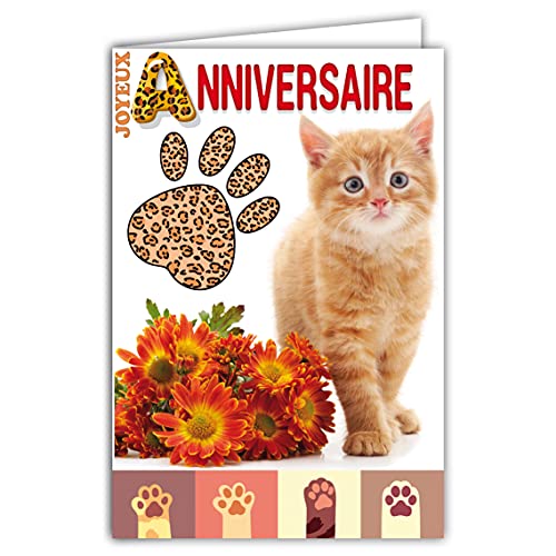 Afie Afie 67-1234 Kartki Happy Birthday Kot łapy Zwierzęta Pomarańczowy Tygrys Kwiaty Bukiet z białą kopertą format 12x17,5cm 67-1234