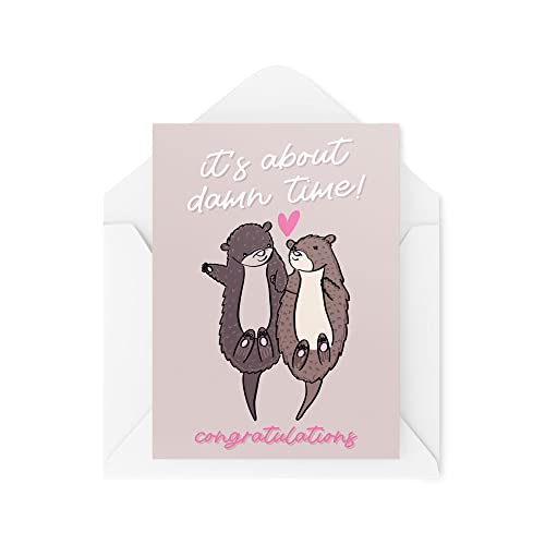 Tongue in Peach Śmieszne karty zaręczynowe | 'Engaged Banter' oświadczyny przyjaciele żart | It's About Damn Time | Wydry Gratulacje Dzień ślubu miłość | CBH875 TIP_CARDS_CBH875