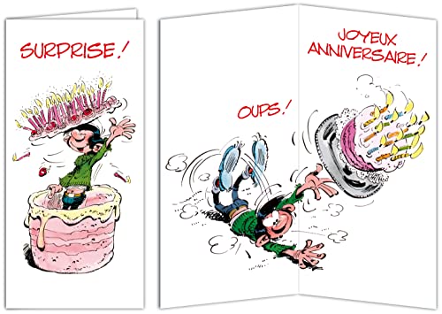 Afie Afie GLMX-2039 Gaston Lagaffe MAXI duża kartka z okazji urodzin 1 rok więcej humorystyczne gigantyczne świece dla dziewczynek - Zamknięty format 31,5 x 15cm z ilustrowaną kopertą - Made in France