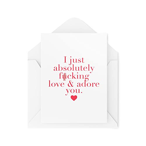 Tongue in Peach Kartki rocznicowe | 'I Just Absolutely F*cking Love And Adore You' kartka | For him Her Sweary Walentynki przyjaciel mąż żona urocza | CBH650 TIP_CARDS_CBH650